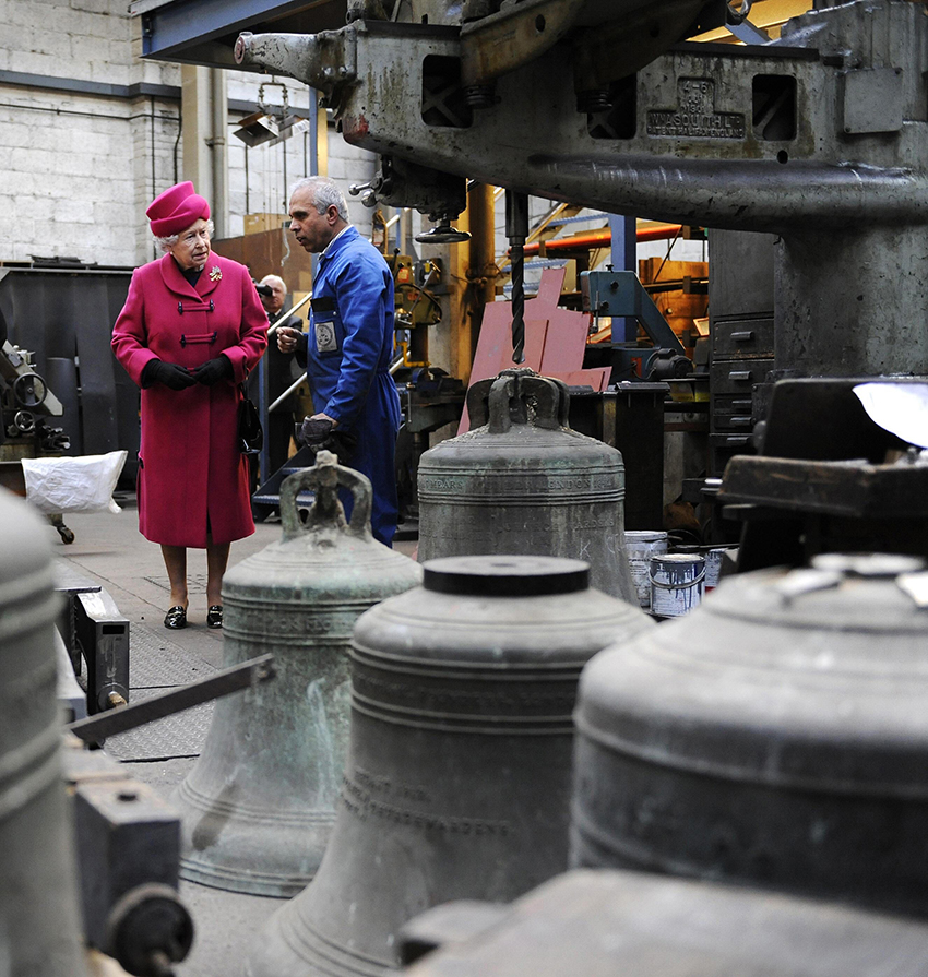 Her Majesty Queen Elizabeth II on a tour of Whitechapel Bell Foundry