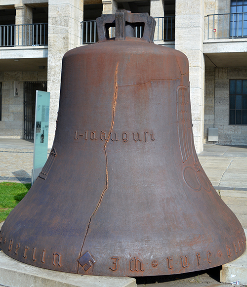 Original 1936 Berlin Olympic bell on display with crack