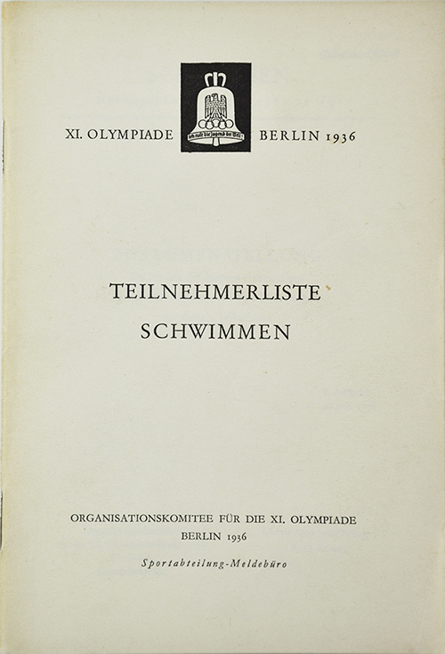 Program for the swimming competition at the 1936 Berlin Games featuring the Olympic bell