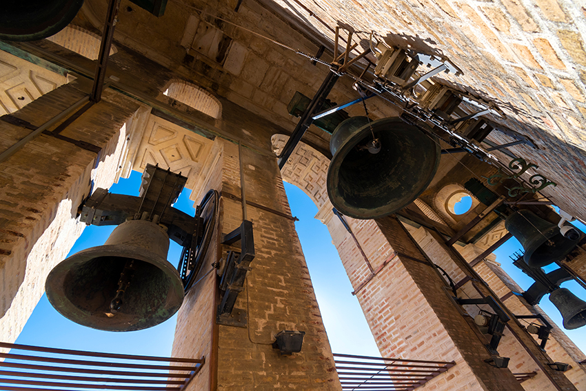 The bells of the Giralda bell tower at the Cathedral of Saint Mary of the See in Seville, Spain