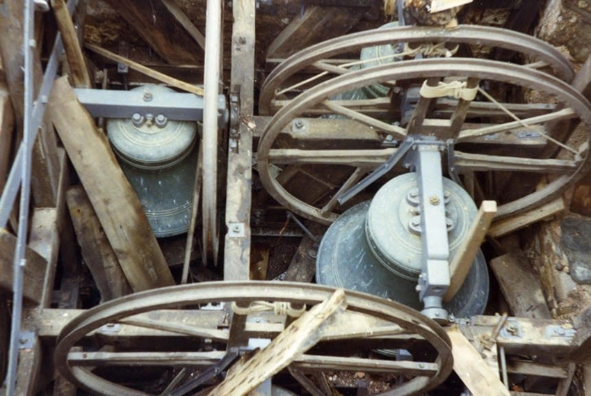 Bells in Hatherleigh Bell Tower Exposed to the Elements after Storm Damage