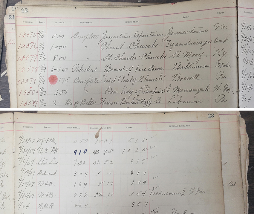 Entry Logs for the Pocahontas Bell Order at the McShane Bell Foundry