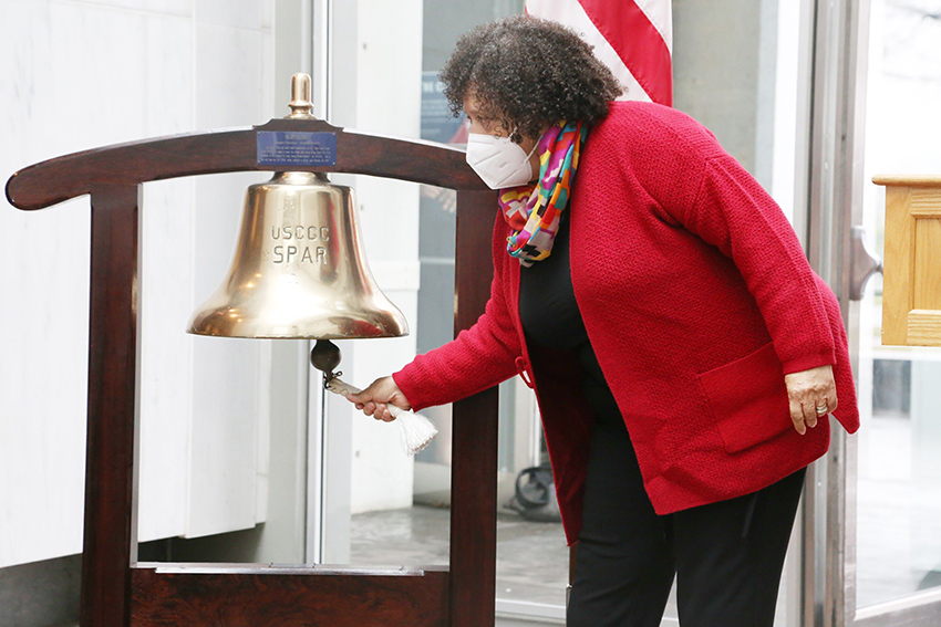 Ernestine Wyatt Rings the 1944 USCGC Spar Bell at the Military Women's Memorial