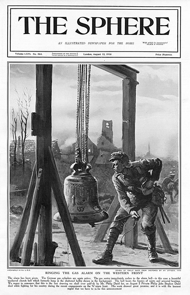 Cover of The Sphere during World War I showing artist rendition of a gas bell