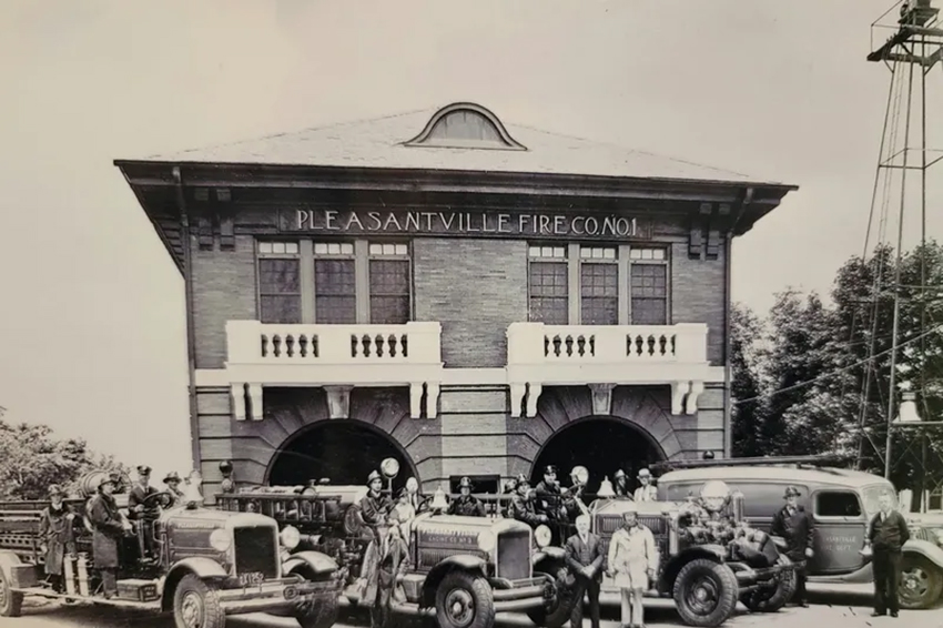 Historical photograph of the Pleasantville Fire Department bell