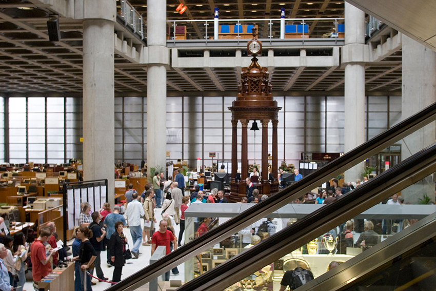 Lutine Bell hangs from the rostrum in the underwriting room of Lloyd's of London