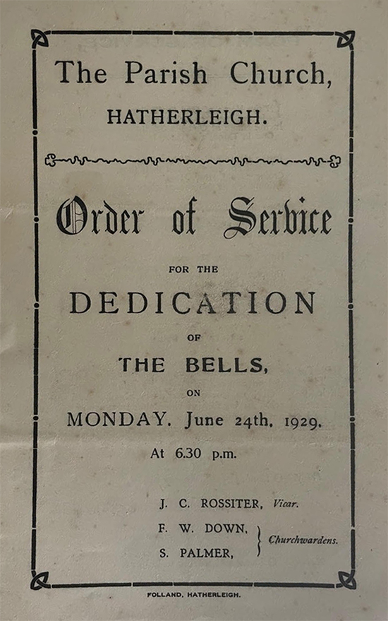 Order of Service for the Dedication of the Bells in 1929