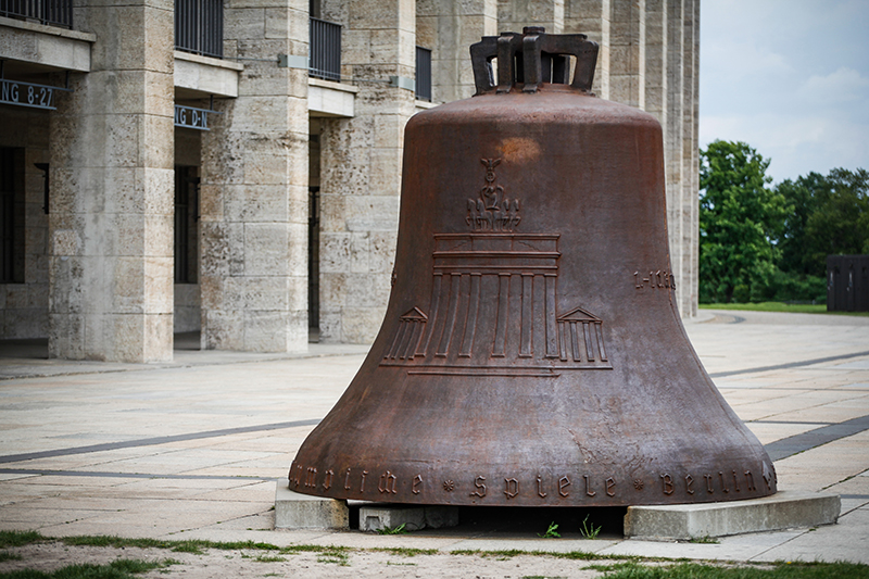 The original 1936 Berlin Olympic bell on display outside the Olympiastadion in Berlin