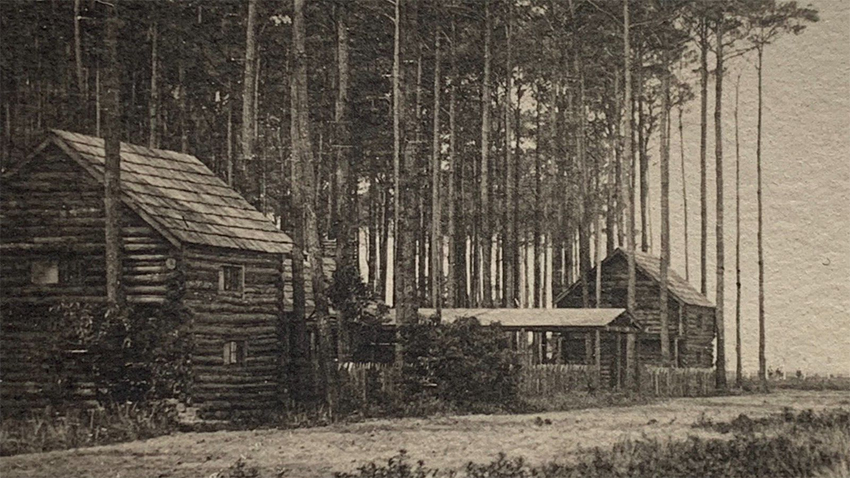 Photograph of Fort Boonesborough at the Jamestown Exposition, site of the Pocahontas Bell