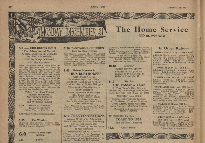 Radio Times journal Big Ben tolling at midnight on Jan. 1, 1952