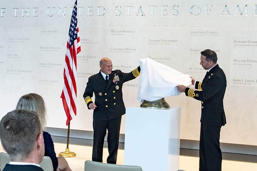 Recovered ship's bell from the USS Osprey unveiled in London