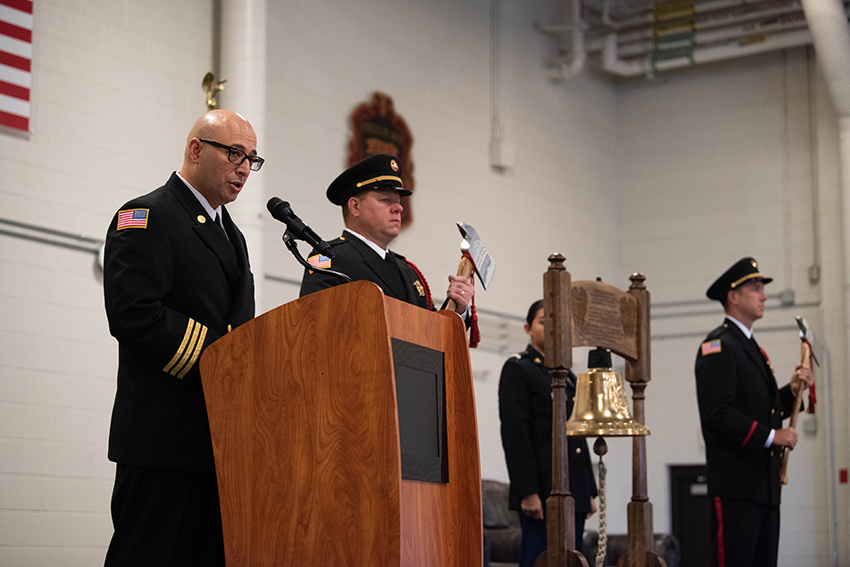 U.S. Air Force Airmen perform the bell ceremony to honor the first responders who died during the 9/11 terrorist attacks