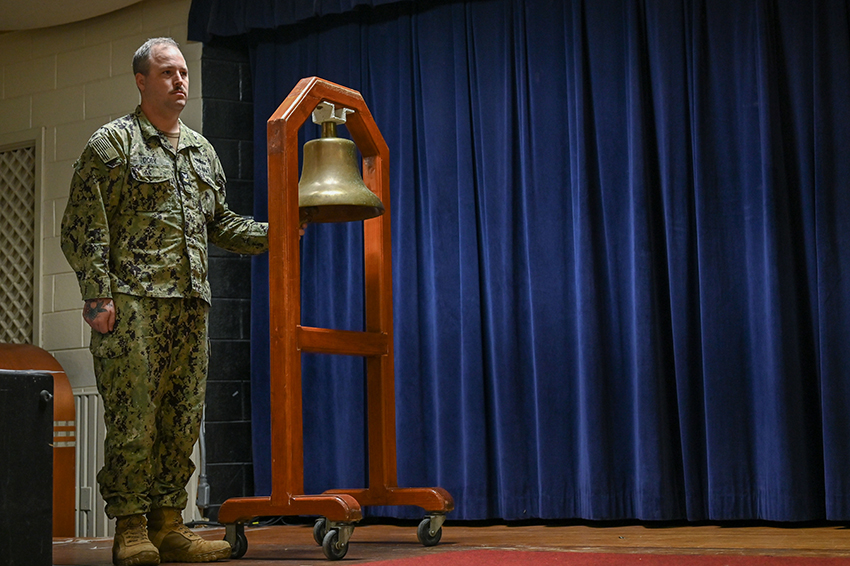 Quartermaster rings a bell to celebrate U.S. Navy's 248th birthday